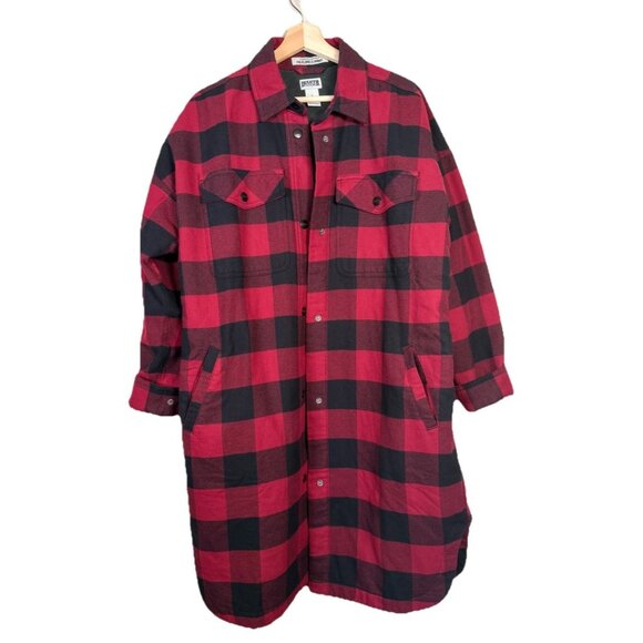 Duluth Trading Company Women’s L Folklore Flannel Insulated Duster Jacket Coat - Picture 1 of 9